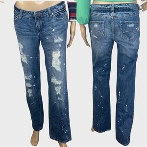 Decree Deconstructed and Paint Splatter Straight Leg Low Rise Jeans